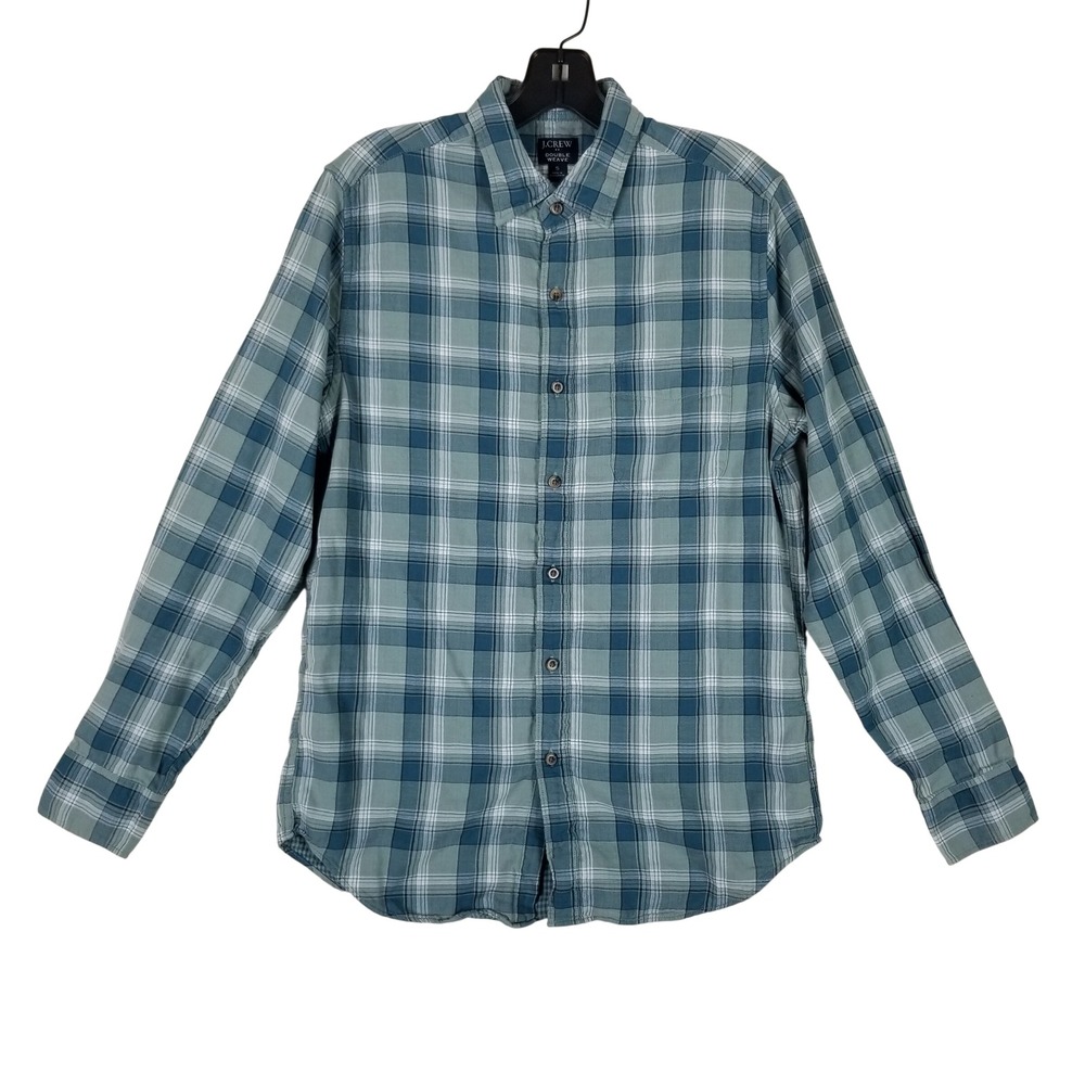 J.Crew Button Down Shirt Mens Small Teal Plaid Double Weave Long Sleeve